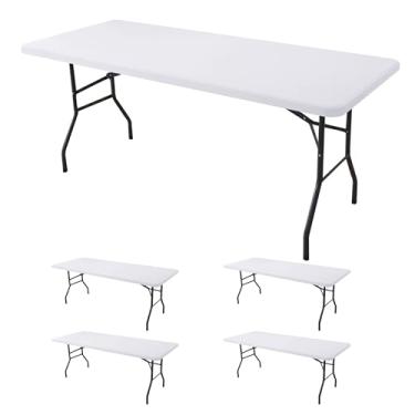 Imagem de Enjoyidea Toalha de mesa ajustada para mesas retangulares de 2,3 m - pacote com 4 toalhas de mesa brancas elásticas para piquenique ao ar livre - toalhas de mesa dobráveis elásticas de elastano 2,4 m