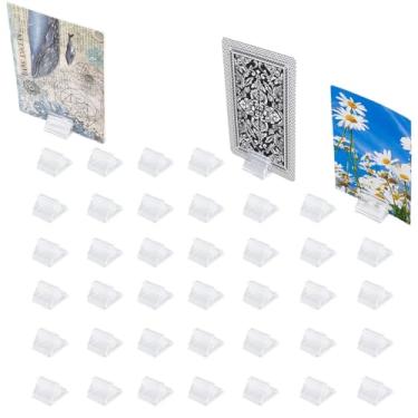 Imagem de CRASPIRE 60 peças de suporte de plástico para exibição de cartões de jogo porta-cartões mini suportes de números de mesa para jogos de tabuleiro, etiquetas de comida de casamento, memorandos, fotos