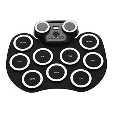 Imagem de Pad de bateria eletrônico portátil roll-up, bateria digital de silicone com alto-falantes integrados, pedais, monitoramento de fone de ouvido, luz colorida, bateria integrada