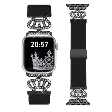 Imagem de Chinber Pulseira trançada compatível com Apple Watch 40 mm, 38 mm, 41 mm, 42 mm, 44 mm, 45 mm, 46 mm e 49 mm, pulseira elástica de nylon macio com pulseira de designer para séries 10/9/8/7/6/5/4/3/2
