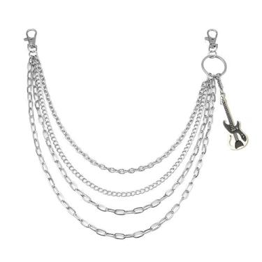 Imagem de Pingente de guitarra punk em camadas, calça gótica, corrente para mulheres e homens, hip hop, elegante, bolso gótico, carteira, cinto, jeans, corrente de cintura, vintage, prata, charme, declaração