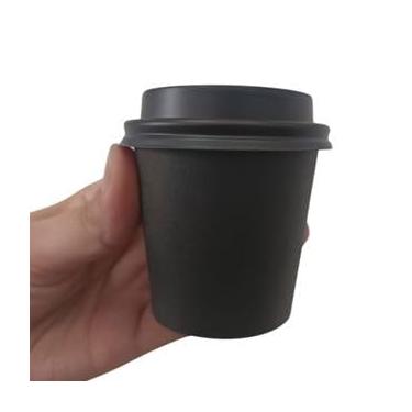 Imagem de Copo de Papel Preto 80 ml com Tampa Preta -50 unidades
