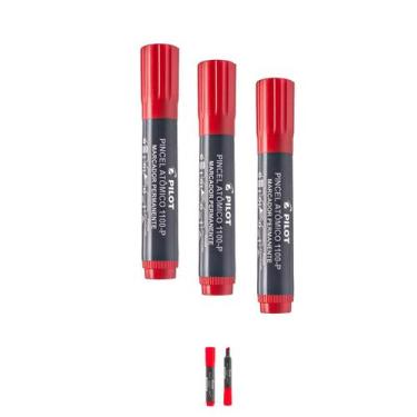 Imagem de Pincel Marcador Vermelho Recarregável Permanente Kit 3 - Pilot