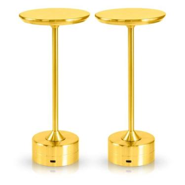 Imagem de 2x Luminária de Mesa Candeeiro Led Dourada Sem Fio Tutto Home Recarreg