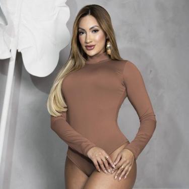 Imagem de Body Feminino Manga Longa Gola Alta Suplex Liso Justo Segunda Pele Est