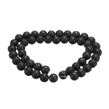 Imagem de HARFINGTON 50 peças de contas de pedra natural 8 mm pedra vulcânica preta redonda pedra preciosa solta contas verdadeiras genuínas bolas lisas contas para fazer joias, pulseiras, colar, brincos, faça