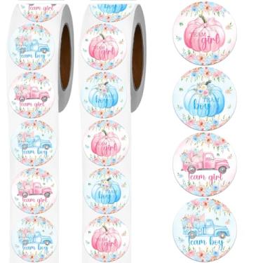Imagem de Dazoratix Adesivos de revelação de gênero de abóbora - 500 peças He or She What Will Our Little Pumpkin Be Decorações Team Boy Girl Fall Theme Round Roll Adesivo Decalques para lembrancinhas de chá de