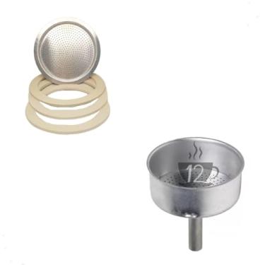 Imagem de Kit Para Cafeteira Italiana Aluminio 12 Xícaras Moka Funil E Filtro Com Borracha De Vedação