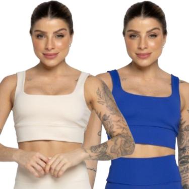 Imagem de KIT 2 Top Smart Alça Grossa Serra e Mar Alta Compressão Sem Bojo Treino Academia Moda Fitness-Feminino