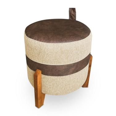 Imagem de Puff Banqueta Le Mans Linho Dourado E Corano Nozes Base De Madeira - Pallazio