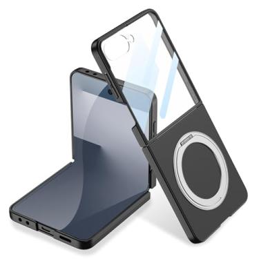 Imagem de LTLMYDAM Capa magnética para Samsung Galaxy Z Flip 7, capa de telefone traseira fosca giratória com anel de dedo protetor de tela embutido capa fina para PC, preta, flip 7