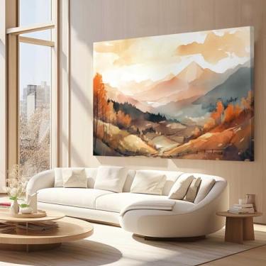 Imagem de Quadros Decorativos para Quarto Sala 90x60 Paisagem Montanhas Marrom e Bege Desenho Grande Escritório Hall