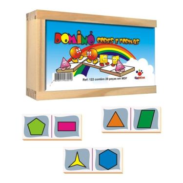 Imagem de Jogo de Dominó Cores e Formas Caixa em Madeira