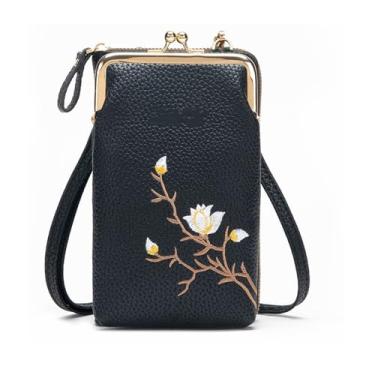 Imagem de Carteira transversal feminina com suporte para celular, bolsas transversais para mulheres e viagens, Preto, Curto