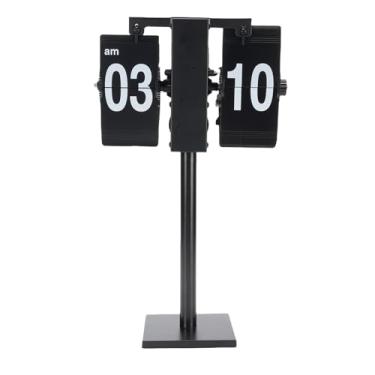 Imagem de Tnfeeon Relógio de Mesa Digital Flip Relógio Aço Inoxidável 12 Horas Bateria Alimentada por Bateria Relógio Mecânico Silencioso para o Escritório da Sala de Estar Escritório (Base quadrada)