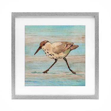 Imagem de Stupell Industries Impressão emoldurada cinza sandpiper de teca costeira design sob vidro por Paul Brent, 40,6 x 40,6 cm