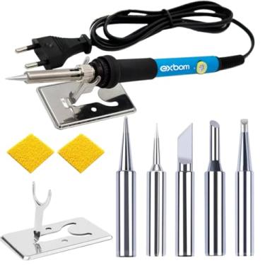Imagem de Ferro De Solda 60w com Temperatura Ajustável Profissional + 6 Pontas Suporte e Esponja Ferro de Solda Ajustável, 127V, para Solda Eletrônica