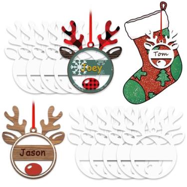 Imagem de WindMage Pacote com 12 etiquetas de 10 cm com sublimação de rena em branco, de alumínio, dupla face, sublimação de Natal, etiquetas de nome, etiquetas de presente, em branco, para prensa térmica, faça