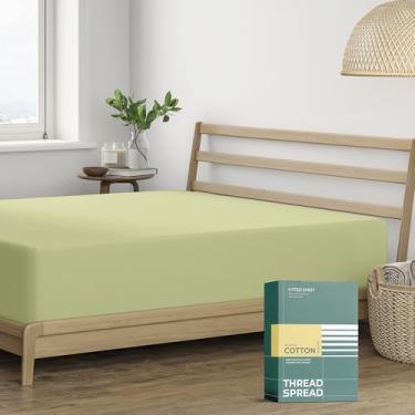 Imagem de THREAD SPREAD Lençol solteiro 100% algodão orgânico, tecido percal, verde sálvia, 1 lençol com elástico alto, para colchões de até 40,6 cm, roupa de cama de luxo com certificação GOTS
