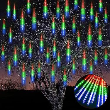 Imagem de EAGWELL Luzes de chuva para chuva de meteoros 12 em 10 tubos gota gelo neve caindo gota de chuva luz cascata para festa de casamento luz de Natal ao ar livre, brilho colorido