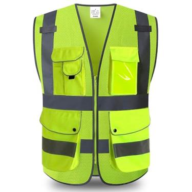 Imagem de Colete de segurança de alta visibilidade XIAKE Classe 2 Refletor, zíper frontal, ANSI/ISEA Padrões, XK, Yellow-8 Pockets, 2X-Large