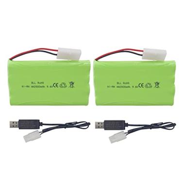 Imagem de sea jump 2 peças 9,6 V 2800 mAh AA bateria recarregável com plugue Tamiya e cabo de carregamento USB para veículos de controle remoto RC, caminhões, tanques, veículos de engenharia, navios RC