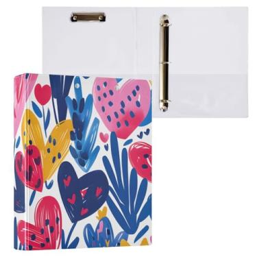 Imagem de Fichário de 3 anéis, padrão de plantas, coração, grama, fichários de 3,8 cm, fichários de três anéis com prancheta, serve para papel de 21 x 28 cm, 3 bolsos internos de PVC transparentes para material