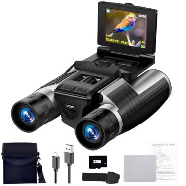 Imagem de Binóculos digitais LCD de 2,4 polegadas com câmera para adultos, 48 MP, 2,5 K, 12 x 32, gravador de fotos de vídeo para observação de pássaros, caça, shows e jogos esportivos 32G