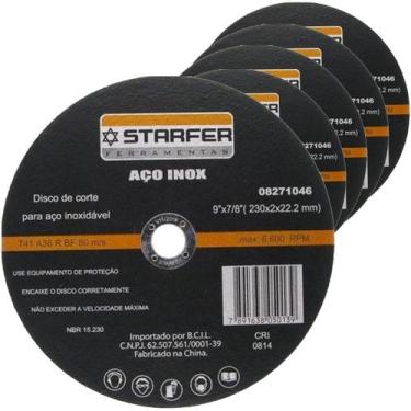Imagem de Kit 5 Discos de Corte Fino Aço Inox 9 x 7/8 Esmerilhadeira 230mm Ferro