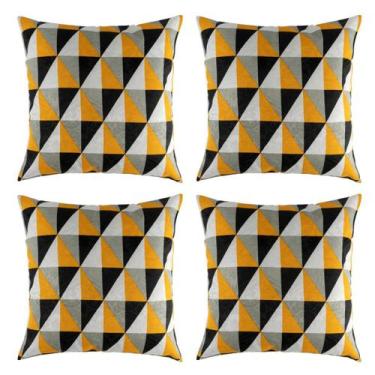 Imagem de Kit 04 Capas de Almofada Decorativas Sala Sofá Geométrico Amarelo C/ Z