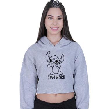 Imagem de Cropped Moletom Feminino Lilo Stitch Stay Weird - Lafre, Cinza, GG