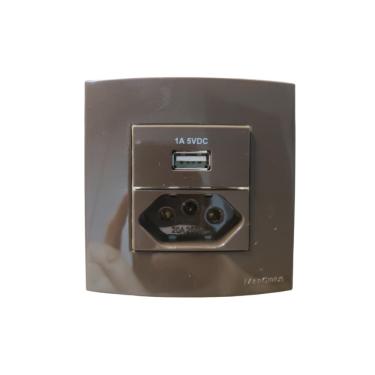 Imagem de Tomada Dupla Para Móveis Margirius 10/20a + Usb - Marrom