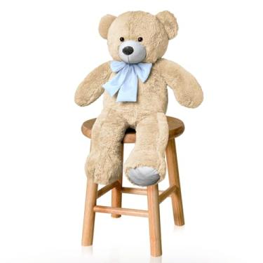 Imagem de ALEPLUSH - Urso De Pelúcia P 50cm Com Laço - Doce De Leite Com Azul Bebê
