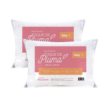 Imagem de Kit 02 Travesseiros Bebê Toque de Pluma 100% Algodão 200 Fios 40x30cm 