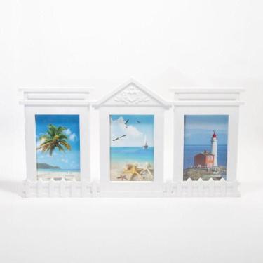 Imagem de Porta Retrato Quadro De Parede Mural Triplo Branco 23x45cm - OUTRAS MA