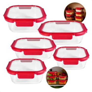 Imagem de Kit 5 Potes Herméticos Quadrados De Vidro Borossilicato Com Tampa De V