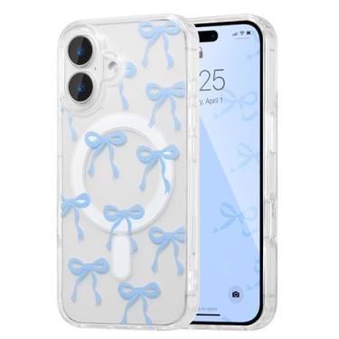 Imagem de UEEBAI Capa magnética para iPhone 17, capa de arco compatível com MagSafe, fita fina sem fio, estética, capa protetora antiamarelamento à prova de choque para mulheres e meninas - azul bebê