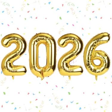 Imagem de Fukaisu Balão 2026, 105cm Balão de Alumínio Dourado 2026 com Canudo e Fita Decoração para Festa de Ano Novo Formatura Aniversário Natal Ano Novo Suprimentos para Festa