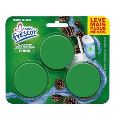 Imagem de Bloco Sanitário Desodorizador Triplo Para Caixa Acoplada 45 Gramas Pinho Limpa Perfuma E Colore A Água