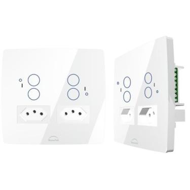 Imagem de Interruptor WiFi Inteligente 4x4 4 Botões 2 Tomadas 20A Br - DOMETEK