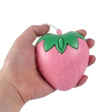Imagem de Mouse com fio em forma de morango com 3 botões ópticos USB para computador, mouse com cabo USB em formato de fruta 3D, mouse de desenho animado portátil com cabo de 11 m para laptop, Chromebook, PC