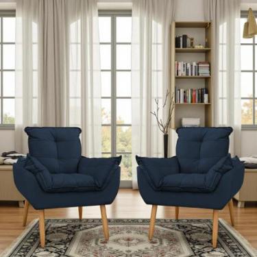 Imagem de Kit 2 Poltronas Para Sala Decorativa Opala Pés Palito Suede - Porto De