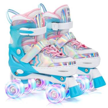 Imagem de Patins SULIFEEL Rainbow Unicorn Light up Kids Blue