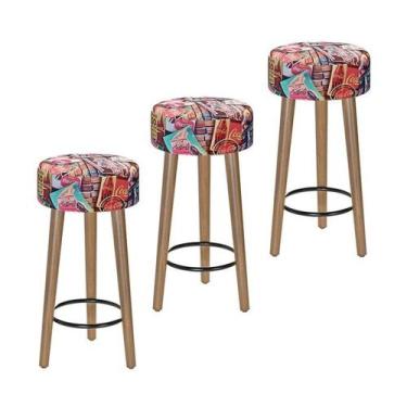 Imagem de Kit Com 03 Banco Banqueta Pés Palito Paris Suede Retrô - Salaone