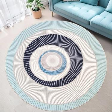 Imagem de Lacomfy Tapete moderno – Tapete redondo abstrato de 1,5 m para quarto, sala de estar, berçário de crianças, casa de fazenda, círculo contemporâneo, geométrico chique, macio, antiderrapante, lavável