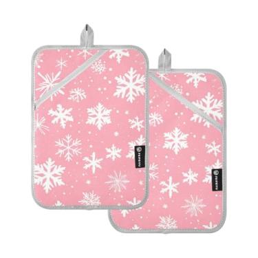 Imagem de Conjunto de 2 suportes de panela rosa de flocos de neve de cozinha com bolsos para panelas resistentes ao calor com bolsos para bancada trivet assar, cozinhar, churrasco