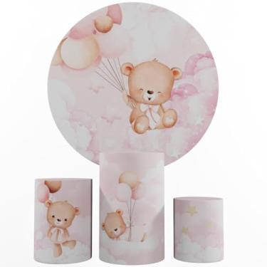 Imagem de Kit Decoração Festa, Painel Ursinhas + Trio Capas De Cilindros (Céu rosa 01)