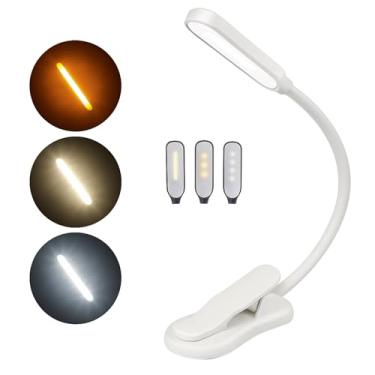 Imagem de Luz de Leitura LED para Livro com Clip – USB Recarregável, 3 Níveis de Brilho e 3 Cores de Luz, Braço Flexível Portátil – Luminária de Livro Ideal para Leitura Noturna, Estudo e Viagem (Branco)