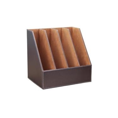 Imagem de Organizador de arquivos de mesa Suporte de pasta arquivo vertical couro ou organizador produtos escritório para armazenar arquivos, revistas e blocos notas(Brown)