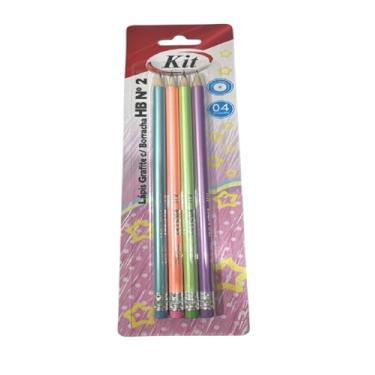 Imagem de Kit 04 Lápis de Escrever N°02 Preto com Corpo Cores Pastel e Borracha na Ponteira - Kit Escolar